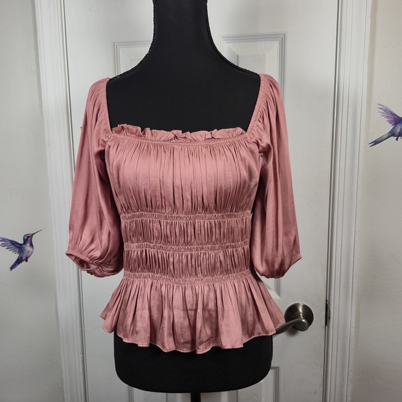 DO+BE Tops - DO+BE Mauve Smocked Puff Sleeve Peplum Blouse | Romantic Valentine Top | Size S
